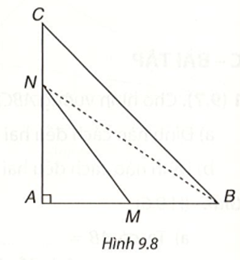 Cho tam giác ABC vuông tại A. Hai điểm M, N theo thứ tự nằm trên các cạnh AB, AC (ảnh 1)