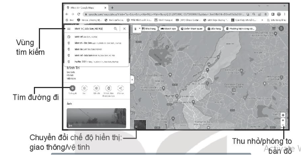Thực hành: Em hãy sử dụng bản đồ trực tuyến Google Map tại địa chỉ google.com/maps (ảnh 1)