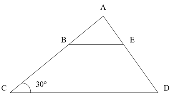 Cho tam giác ACD có góc ACD= 30 độ . Trên AC lấy điểm B. Từ B kẻ đường thẳng song song (ảnh 1)