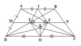 b,  Gọi I là trung điểm của AB , đường thẳng vuông góc với IE tại E và đường thẳng vuông góc với IF (ảnh 1)