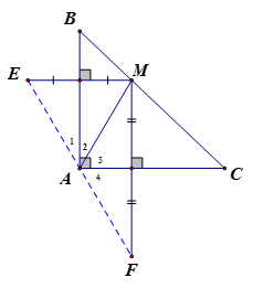 Cho ABC vuông tại A. Lấy M bất kì trên cạnh BC. Gọi E, F lần lượt là các điểm đối xứng với M qua AB, AC. Chứng minh A là trung điểm của EF. (ảnh 1)