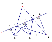 Cho tam giác nhọn ABC, các đường cao BD, CE. Gọi H, K thứ tự là chân các đường vuông góc kẻ từ B và C đến đường thẳng DE. Chứng minh rằng HE = DK (ảnh 1)