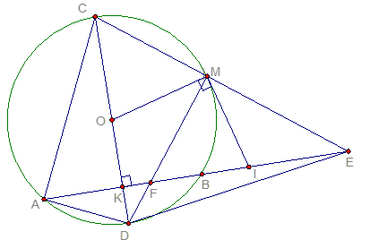 Cho đường tròn (O,R) và AB dây , vẽ đường kính CD vuông góc với AB tại K ( D thuộc cung nhỏ AB) (ảnh 1)