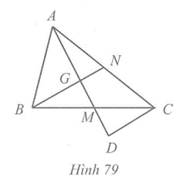 Cho tam giác ABC có hai đường trung tuyến AM và BN cắt nhau tại G. Trên tia đối (ảnh 1)