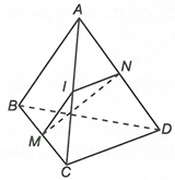 Cho tứ diện ABCD. Gọi M, N lần lượt là trung điểm của BC và AD, biết AB = CD = a, MN = a căn bậc 2(3)/2 (ảnh 1)