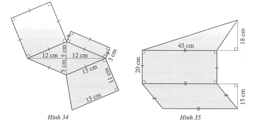 Quan sát Hình 34, Hình 35 và tính diện tích của mỗi hình đó. (ảnh 1)