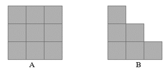 Quan sát hình vẽ sau Hình B cần thêm bao nhiêu ô vuông nữa để diện tích hình A bằng diện tích  (ảnh 1)