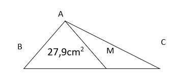 Tính diện tích tam giác AMC biết : BM = 9cm ; MC = 4cm .Diện tích hình tam giác ABM = 27,9cm2 (ảnh 1)