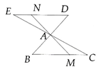 Cho tam giác ABC. Vẽ điểm D đối xứng với B qua A, vẽ điểm E đối xứng với C qua A. Gọi M là điểm nằm giữa B và C.  (ảnh 1)