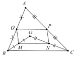 Cho tam giác ABC. Gọi O là một điểm thuộc miền trong của tam giác. M, N, P, Q  a) Chứng minh tứ giác MNPQ là hình bình hành. (ảnh 1)