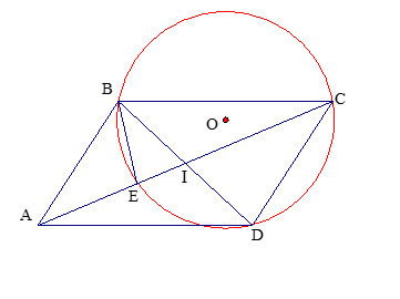 Cho hình bình hành ABCD, góc A < 900. Đường tròn ngoại tiếp tam giác BCD cắt AC ở E.  (ảnh 1)