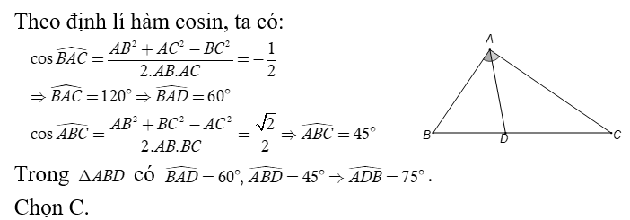 Tam giác ABC  có AB = căn 6 - căn 2/ 2; BC = căn 3; CA = căn 2 . Gọi D  là chân đường phân giác trong góc A (ảnh 1)