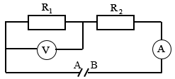Cho mạch điện có sơ đồ như hình vẽ, trong đó điện trở R1 = 8 Ω, R2 = 16 Ω, hiệu điện thế hai đầu đoạn mạch AB bằng 12 V. (ảnh 1)