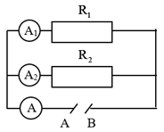 Cho mạch điện có sơ đồ như hình vẽ, biết R1 = 15 Ω, R2 = 10 Ω, hiệu điện thế giữa hai đầu AB là 60 V. Số chỉ của ampe kế A1, A2 và A lần lượt là (ảnh 1)