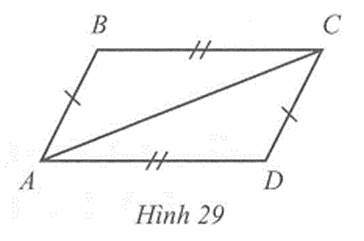 Cho Hình 29, có BC = AD, AB = CD. Chứng minh: tam giác ABC = tam giác CDA (ảnh 1)