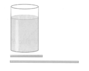 Trong một thí nghiệm khoa học, bạn Duy đặt hai chiếc đũa thuỷ tinh một chiếc dài 14 cm và một chiếc dài 30 cm vào một bình thuỷ (ảnh 1)