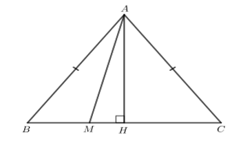 Cho tam giác cân ABC, AB = AC. Lấy điểm M tùy ý nằm giữa B và C (H.9.12). (ảnh 2)