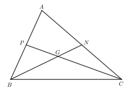 Cho tam giác ABC với hai đường trung tuyến BN, CP và trọng tâm G. Hãy tìm số  (ảnh 1)