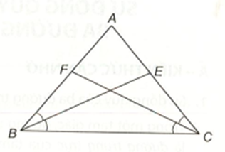 Gọi BE và CF là hai đường phân giác của tam giác ABC cân tại A. Chứng minh BE = CF. (ảnh 1)
