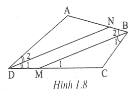 Tứ giác ABCD có góc A = góc C . Chứng minh rằng các đường phân giác của góc B và góc D song song với nhau hoặc trùng nhau. (ảnh 1)