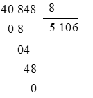 Đặt tính rồi tính. 40 848 : 8 (ảnh 1)