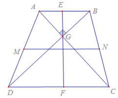 Tính độ dài đường trung bình của một hình thang cân biết rằng các đường chéo của nó vuông góc với nhau và đường cao bằng 10cm . (ảnh 1)