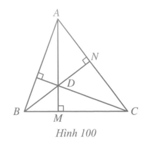 Tam giác ABC và điểm D nằm trong tam giác. Chứng minh rằng nếu DA vuông góc với BC và DB vuông góc với CA thì DC vuông góc với AB. (ảnh 1)