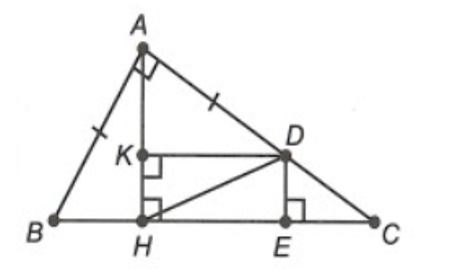 Cho tam giác ABC vuông tại A có AB < AC. Kẻ AH vuông góc với BC (H thuộc BC). (ảnh 1)