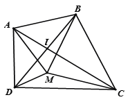 Cho tứ giác ABCD, M là một điểm trong tứ giác đó. Xác định vị trí của M để MA + MB + MC + MD nhỏ nhất. (ảnh 1)