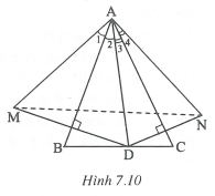 Cho tam giác nhọn ABC. Gọi D là điểm nằm giữa B và C. . a) Chứng minh rằng góc MAN luôn có số đo không đổi; (ảnh 1)