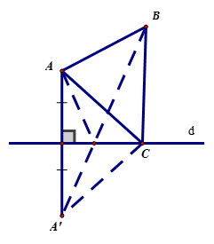 Cho đường thẳng d và hai điểm A, B (như hình vẽ). Tìm vị trí điểm C trên d để chu vi tam giác ABC nhỏ nhất. (ảnh 2)