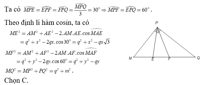 Tam giác MPQ  vuông tại P . Trên cạnh MQ  lấy hai điểm E, F  sao cho các góc (ảnh 1)