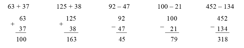 Đặt tính rồi tính. 63 + 37............... 125 + 38  ………………  ………………92 – 47  ………………  ……………… (ảnh 2)