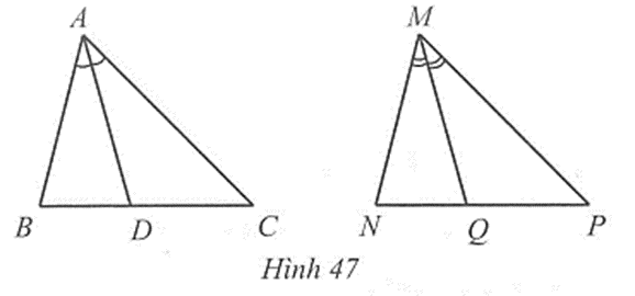 Cho tam giác ABC = tam giác MNP. Tia phân giác của góc BAC và NMP  (ảnh 1)