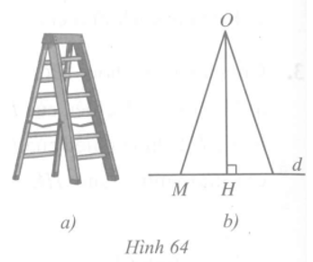 Hình 64b mô tả mặt cắt đứng của một chiếc thang chữ A (Hình 64b) trong đó độ dài của một bên được tính bằng độ dài đoạn thẳng (ảnh 1)