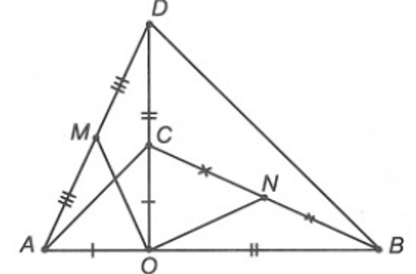 Cho đoạn thẳng AB, điểm O nằm giữa A và B. Kẻ tia Ox vuông góc với AB. Trên tia (ảnh 1)
