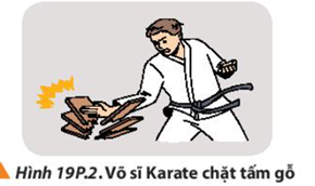 Một võ sĩ Karate có thể dùng tay để chặt gãy một tấm gỗ như Hình 19P.2. Hãy xác định lực trung bình của tay tác dụng lên tấm gỗ. Lấy khối lượng của bàn tay và một phần cánh tay là 1 kg, tốc đ (ảnh 1)