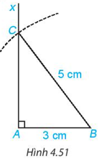 Vẽ tam giác vuông ABC có góc A = 90 độ, AB = 3 cm, BC = 5 cm theo các bước sau:  - Dùng thước thẳng có vạch chia vẽ đoạn thẳng AB = 3 cm (ảnh 1)