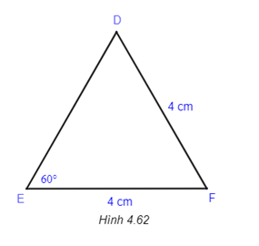 Tính số đo các góc và các cạnh chưa biết của tam giác DEF trong Hình 4.62. (ảnh 1)