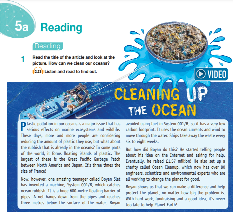 Read the title of the article and look at the picture. How can we clean our oceans (ảnh 1)