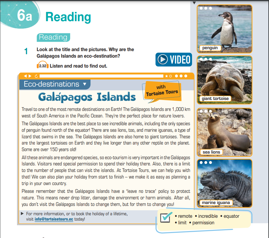 Look at the title and the pictures. Why are the Galápagos Islands an eco-destination? (ảnh 1)