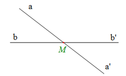Cho hình vẽ:  Góc đối đỉnh với góc bMa là  A. góc bMa’;  B. góc a’Mb’;  C. góc aMb’;  D. góc aMb. (ảnh 1)