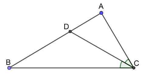 Cho tam giác ABC có góc B+ góc C= góc A và 2góc B= goc C. Tia phân giác góc C cắt AB tại D. (ảnh 1)