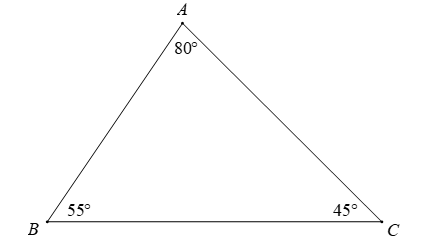 Cho tam giác ABC dưới đây (hình vẽ).    Tam giác ABC được gọi là (ảnh 1)