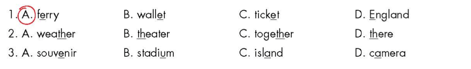 Circle the word that has the underlined part pronounced differently from the others (ảnh 1)