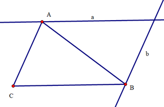 Cho tam giác ABC. Qua đỉnh A vẽ đường thẳng a song song với BC, qua đỉnh B vẽ đường (ảnh 1)