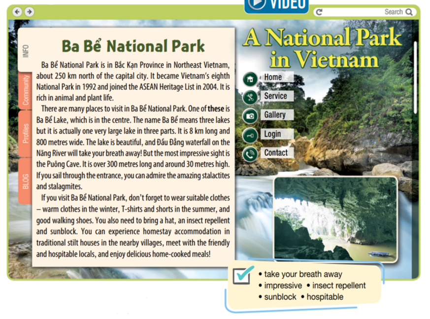 Read the title and look at the pictures. What can you see in Ba Bể National Park? (ảnh 1)