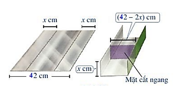 Bác Nam muốn uốn tấm tôn phẳng có dạng hình chữ nhật với bề ngang 42 cm thành một rãnh dẫn nước bằng cách (ảnh 1)