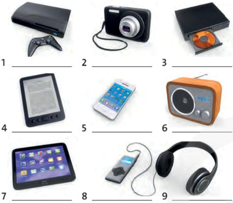 Label the gadgets with the words below digital camera digital radio DVD player (ảnh 2)