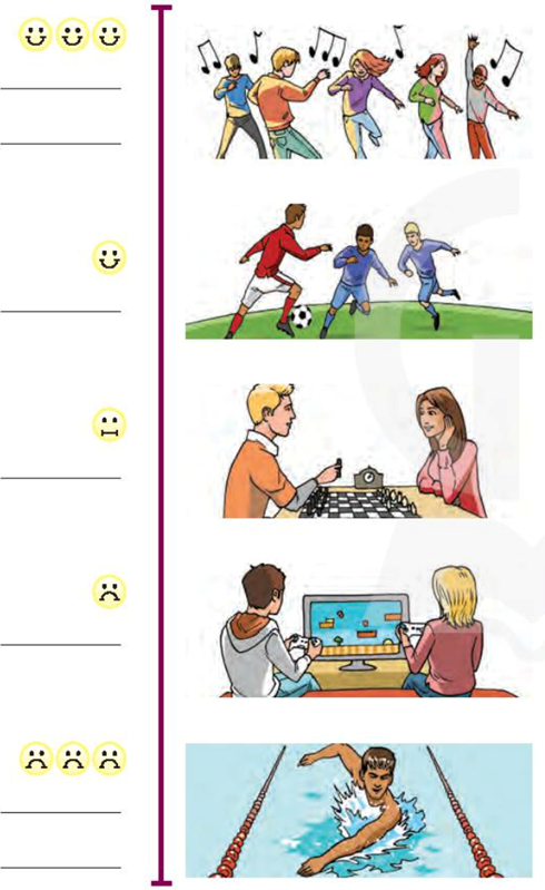 Look at the pictures and complete the chart with the phrases below. Then complete sentences  (ảnh 1)